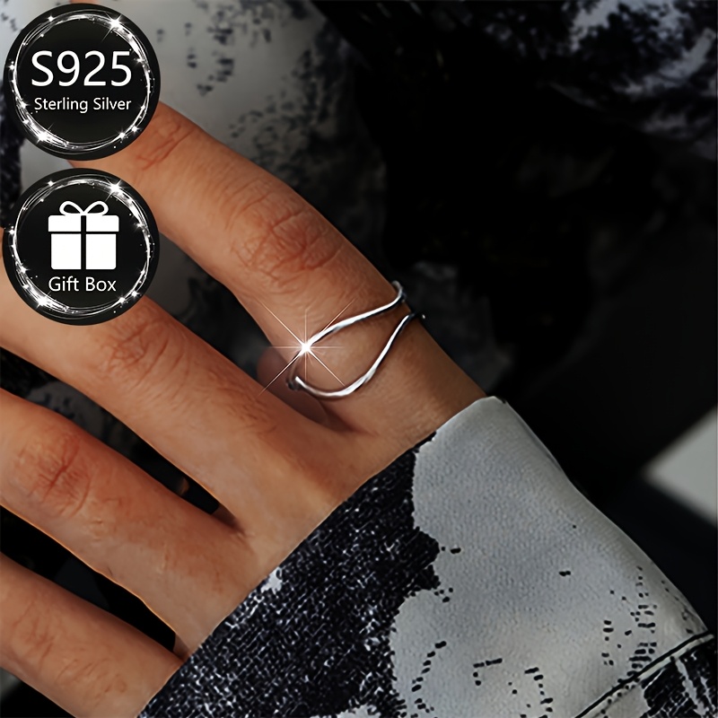 S925 Sterling Silver Double Layer Open Ring Adjustable